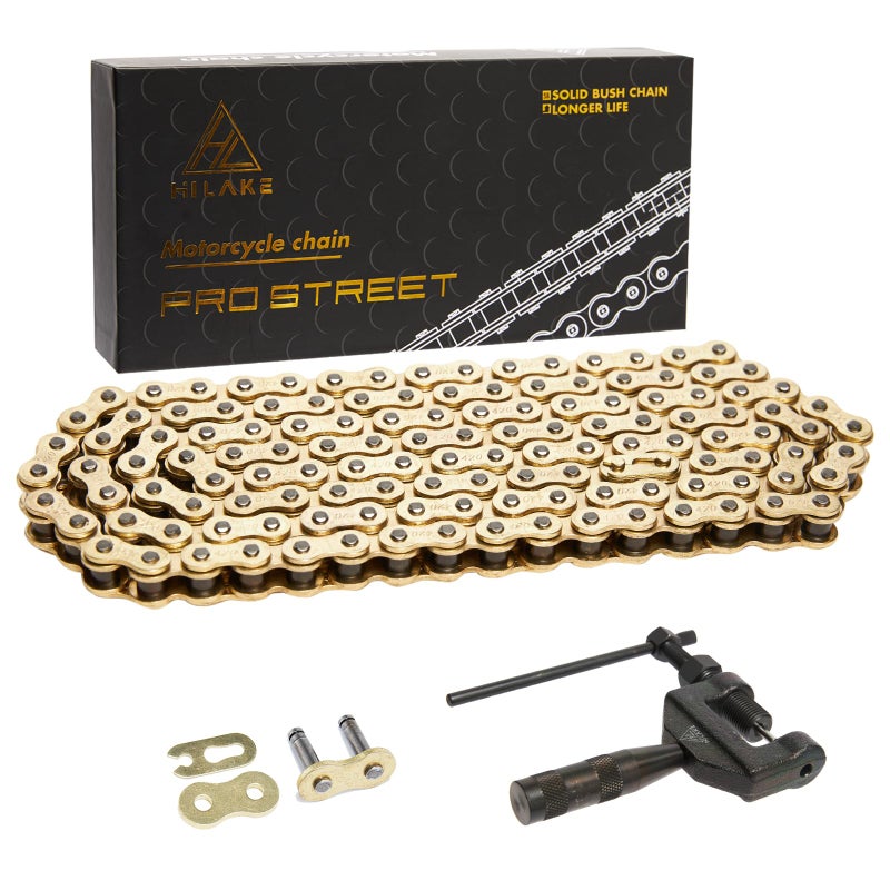 HILAKE 420 Motorcycle Chain 132 Links Non O-Ring with Connecting Master Link and Chain Breaker Heavy Duty Drive Chain for Motorcycle Bicycle Go Kart Mini Trail Bike - Image 1